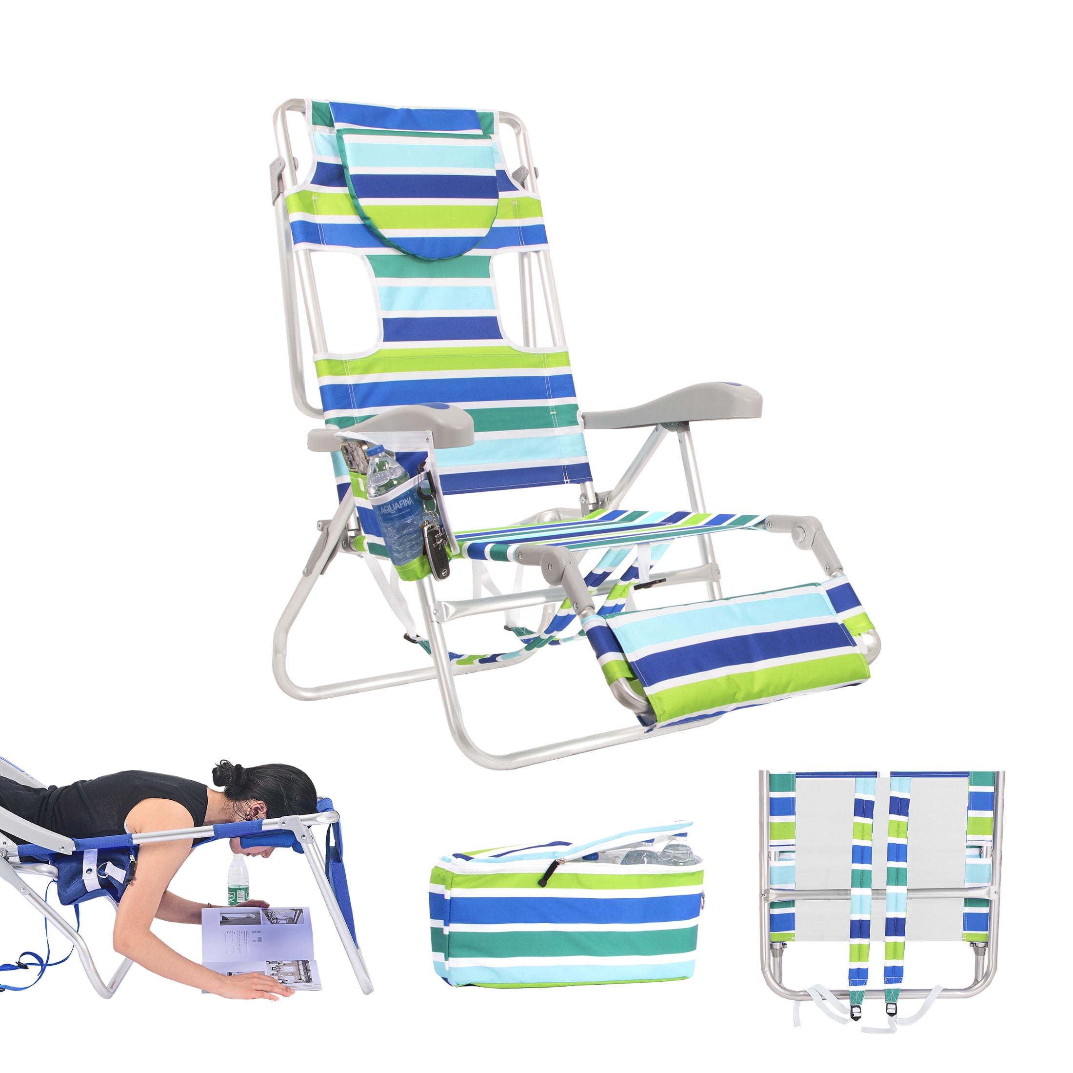 Rest Lay Ultimate Heavy Duty Folding Backpack Beach Chair for Adults with Face ...