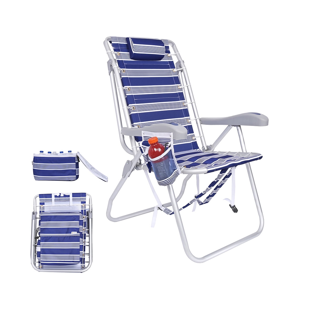 Rio 5 pos lay flat ultimate lightweight aluminum folding backpack beach chair with cooler for adults discount