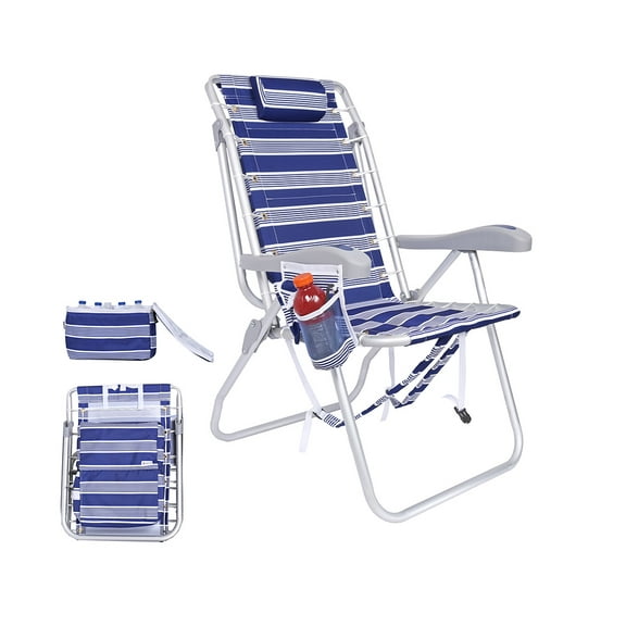 Ultimate Heavy Duty High Seat Aluminum Folding Backpack Beach Chair for Adults | Lay Flat, 5 Reclining Positions | Removable Insulated Cooler Pouch | 300 lbs Weight Capacity