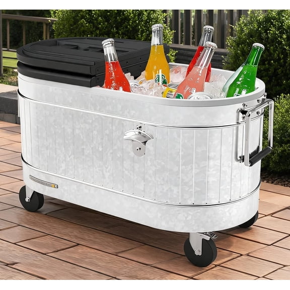 Ultimate Insulated Rolling Cooler 80 Quart Capacity Ice Chest with Drain Hole and Wheels for Outdoor Events, Picnics, and Tailgating