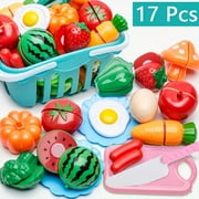Ultimate Kids' Play Kitchen Set - 17 Pcs with Vegetables, Fruits, Eggs & Storage Basket: Educational, Fun, Perfect for Gifting