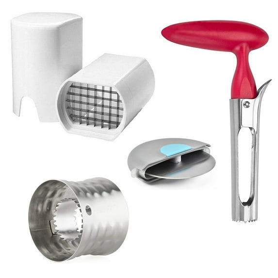 Ultimate Kitchen Gadget Set: Apple Corer, French Fry Cutter, Corn Cob Peeler, and Pizza Cutter