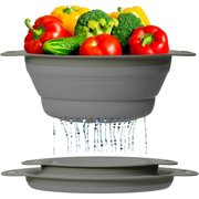 Ultimate Kitchen Strainers Set of 2 - Collapsible Silicone For Easy Storage by Comfify - Use with Pasta & Veggies or as a Fruit or Berry Bowl with Strainer - Irreplaceable for Campers - Gray