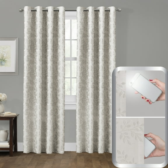 Ultimate Light Blocker 100% Blackout Embroidered Smart Curtain Window Curtain Panel, 50"x84", Ivory