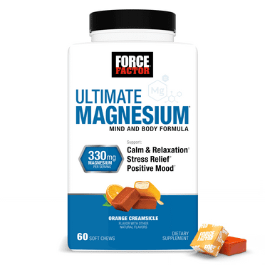 Ultimate Magnesium Supplement, Orange Creamsicle, 60 Chews, Magnesium Gummies Alternative by Force Factor