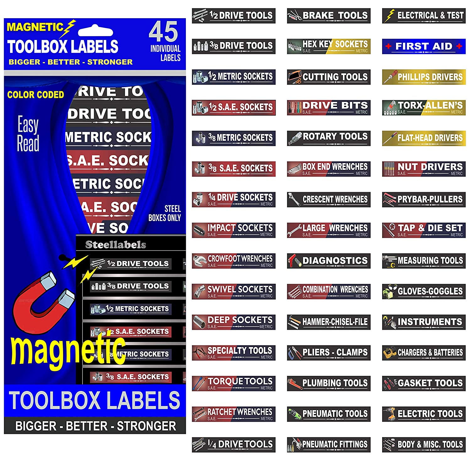 Ultimate Magnetic Toolbox Labels - Blue Edition by Steellabels