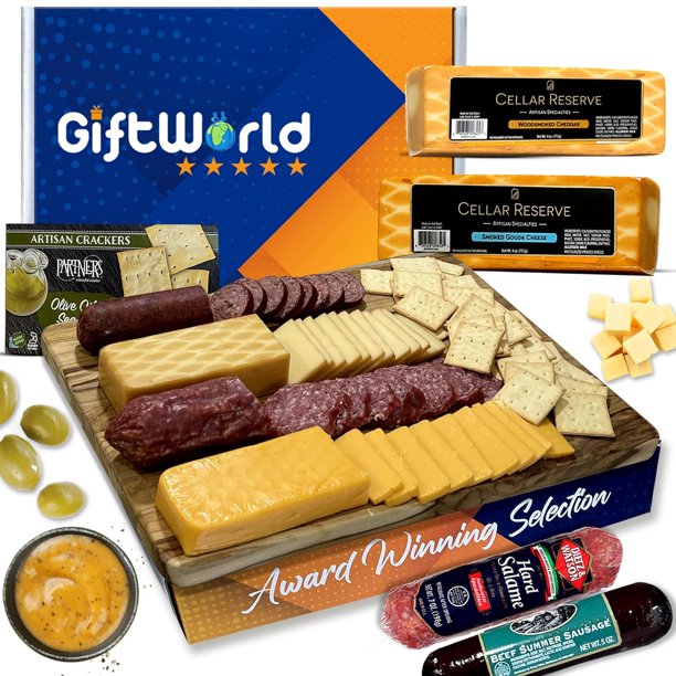 Ultimate Meat and Cheese Gift Basket, Summer Sausage, Salami, Cheese