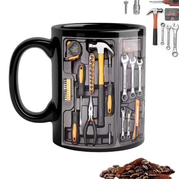 The Ultimate Mechanic's Toolbox Mug, 11oz Ceramic Mechanic Toolbox Coffee Cup, Double-sided Design, Creativity Funny Coffee Mug - Mechanic Toolbox Set Pattern, Gift for Husband Dad