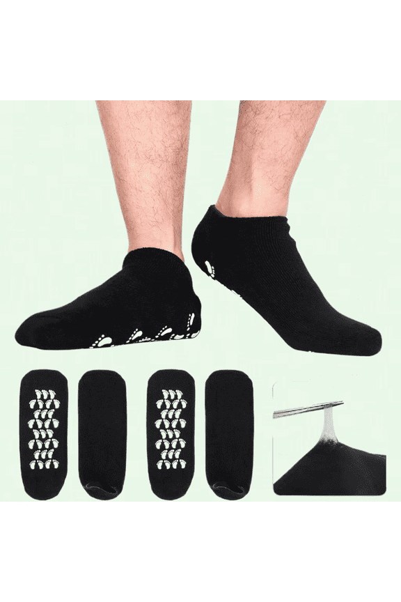 Men's Feet Care: Moisturizing Gel Socks for Dry Cracked Rough Skin, 2 Pairs, Black, US Men 10-15