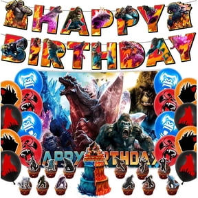 Ultimate Monster Battle Birthday Bash Set: Mega Banner, Family Backdrop, Giant Cake Topper + 12 Mini Toppers, 16 Balloons - Easy Setup!