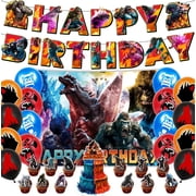 Ultimate Monster Battle Birthday Bash Set Mega Banner, Family Backdrop, Giant Cake Topper + 12 Mini Toppers, 16 Balloons - Easy Setup!