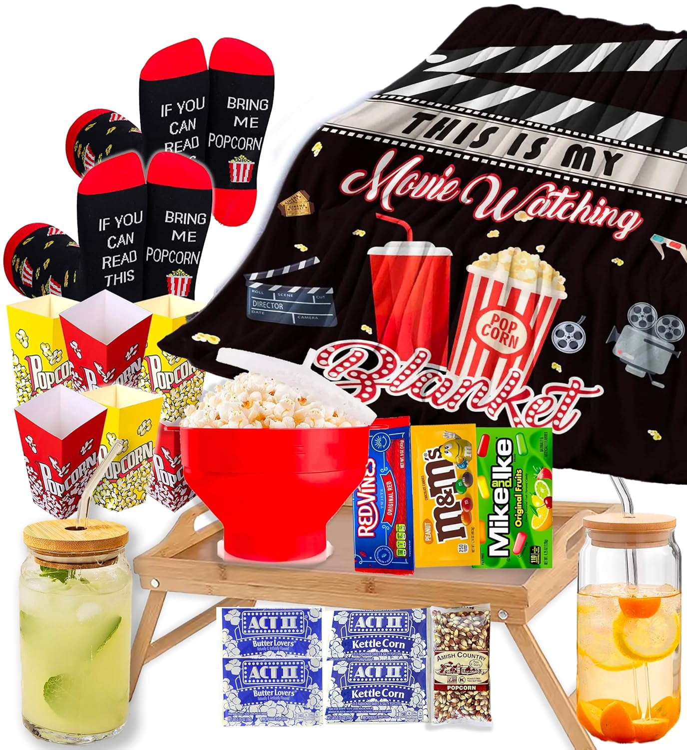 Popcorn Lover Movie Night Gift Basket – Includes Hot Air Popper, Seasoning, Socks & More