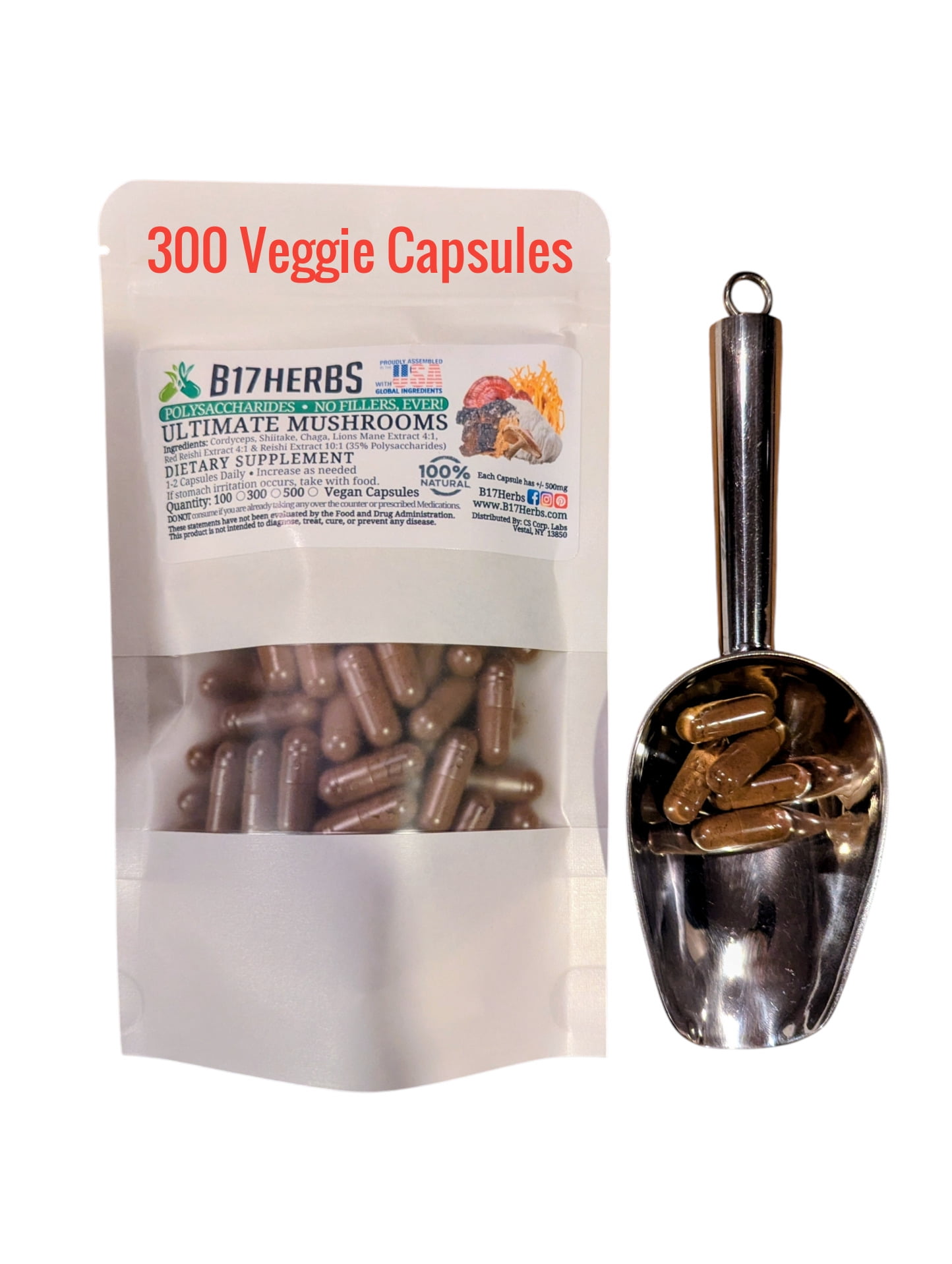 Ultimate Mushroom Blend, Cordyceps, Lions Mane, Reishi, Chaga, Shiitake 300 Caps, 500mg