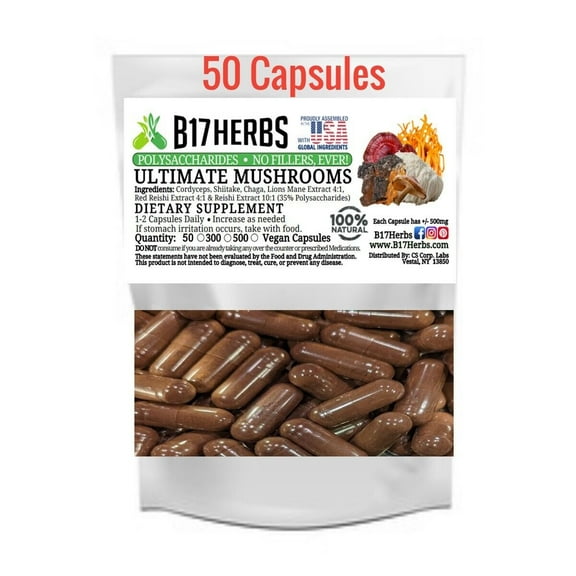 Ultimate Mushrooms Blend | Cordyceps | Lions Mane | Reishi | Chaga | Shiitake |50 Veg. Caps Bulk Purchase