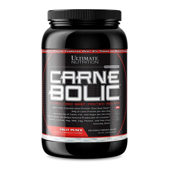 Ultimate Nutrition Carnebolic Beef Protein Isolate Powder with 0 Carbs 0 Sugar and 0 Fat, Fruit Punch, 30 Servings