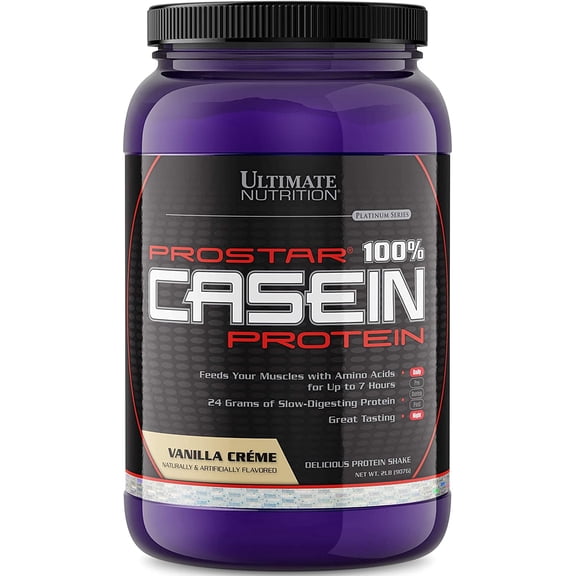 Ultimate Nutrition Prostar Micellar and Hydrolyzed Casein Protein Powder - Fat Free Overnight Muscle Growth and Recovery with BCAAs, 2 Pounds, Vanilla