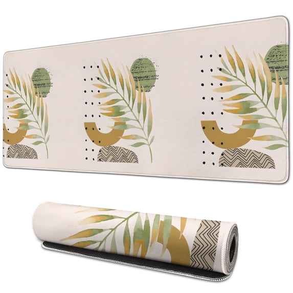 Ultimate Office Accessory: Large Desk Mat with Abstract Art | Non-Slip, Waterproof | Boho Leaves Design | Ideal Laptop Size | 31.5 X 11.8 Inch