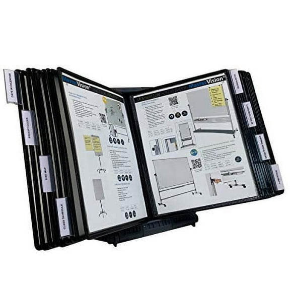 Ultimate Office AdjustaView 20-Pocket Desk Reference Organizer with Easy-Load Pockets and Compact Weighted Base for Stability, Black Pockets