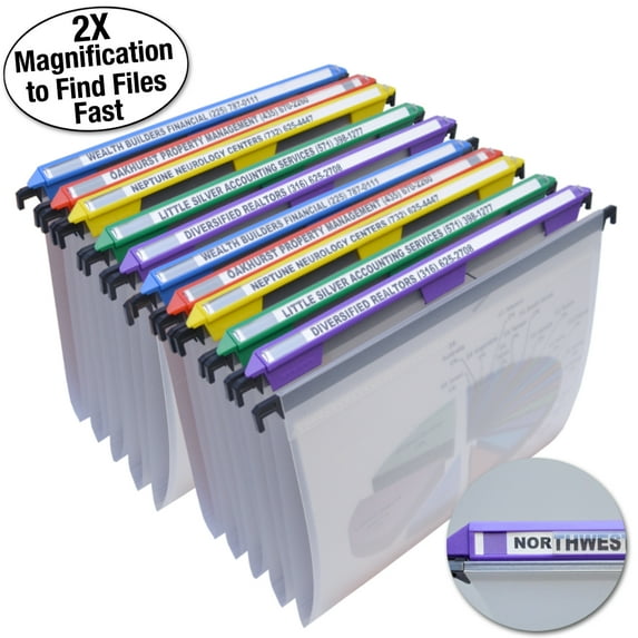 Ultimate Office MagniFile™ Hanging File Folders V Base Letter Size with 11 inch Magnified Indexes That Double The Size of Your File Titles to Find Files Fast. (Set of 10 Frost)