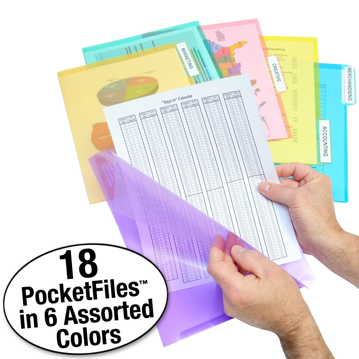Clear Poly Document Folder Project Pockets, 3rd-Cut, Letter Size, Set of 18