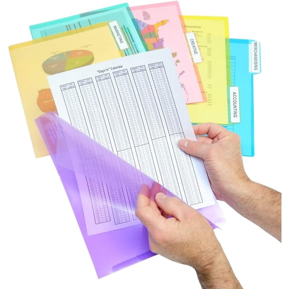 Ultimate Office PocketFile Clear Poly Document Folder Project Pockets, 3rd-Cut, Letter Size, in 6 Assorted Colors, Set of 18