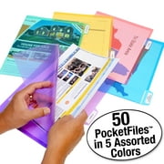 Ultimate Office PocketFile™ Clear Poly Document Folder Project Pockets, 5th-Cut, Letter Size, in 5 Assorted Colors, Set of 50