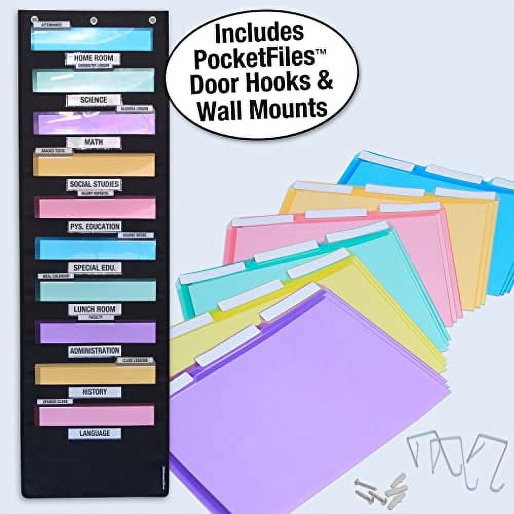 Ultimate Office WalMaster 10-Pocket Wall Chart Filing System WITH LABEL HOLDERS for Classroom and Office, Wall File Organizer (PocketFiles Sold Separately) PLUS Wall Mounting Hardware & Door Hooks