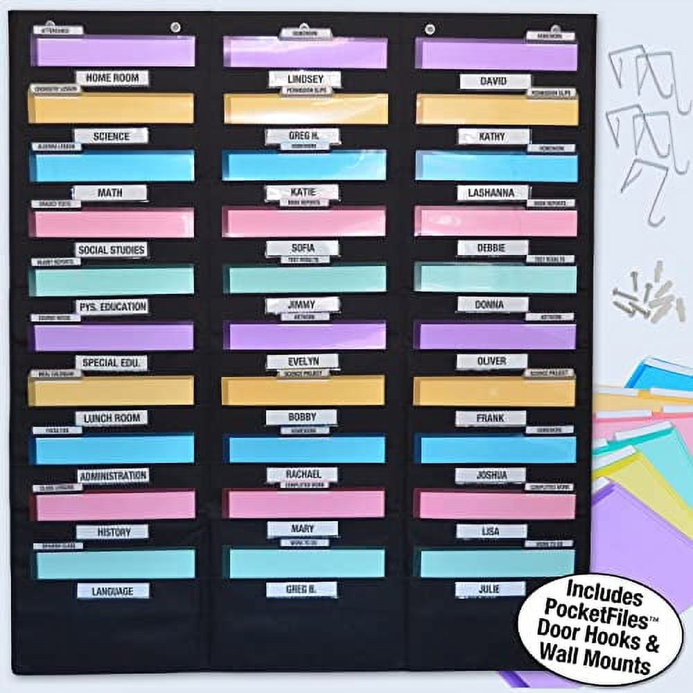 Ultimate Office WalMaster 30-Pocket Wall Chart Filing System WITH LABEL HOLDERS for Classroom and Office, Wall File Organizer (PocketFiles Sold Separately) PLUS Wall Mounting Hardware & Door Hooks