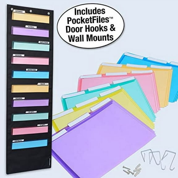 Ultimate Office WalMaster Heavy Duty, 10-Pocket Wall Chart Filing System for Classroom and Office, Wall File Organizer (PocketFiles Sold Separately) PLUS Wall Mounting Hardware and Door Hooks
