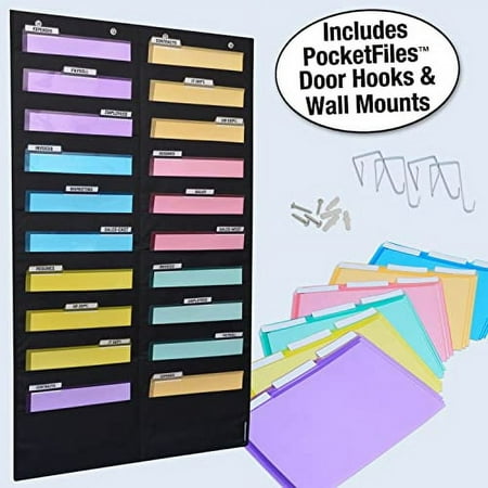 Ultimate Office WalMaster™ Heavy Duty, 20-Pocket Wall Chart Filing System for Classroom and Office, Wall File Organizer INCLUDES PocketFiles PLUS Wall Mounting Hardware and Spring-Loaded Door Hooks