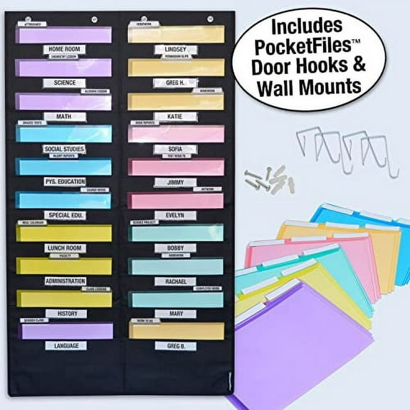 Ultimate Office WalMaster™ Heavy Duty, 20-Pocket Wall Chart Filing System WITH LABEL HOLDERS for Classroom and Office, Wall File Organizer INCLUDES PocketFiles PLUS Wall Mounts & Door Hooks