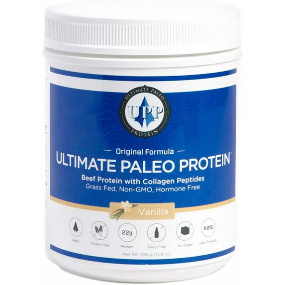 Ultimate Paleo Protein Powder | Premium Grass Fed Beef Protein with Collagen Peptides | Paleo Friendly, Gluten Free, Keto Friendly, No Artificial Sweeteners or Preservatives - Vanilla, 15 Servings