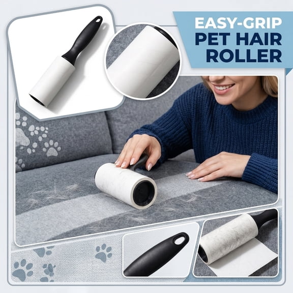 Ultimate Pet Hair Roller - Reusable Lint Remover for Furniture, Couch, Carpet, Bedding, and Clothes - Heavy Duty Dog & Cat Fur Remover Brush with Easy-Tear Sticky Sheets
