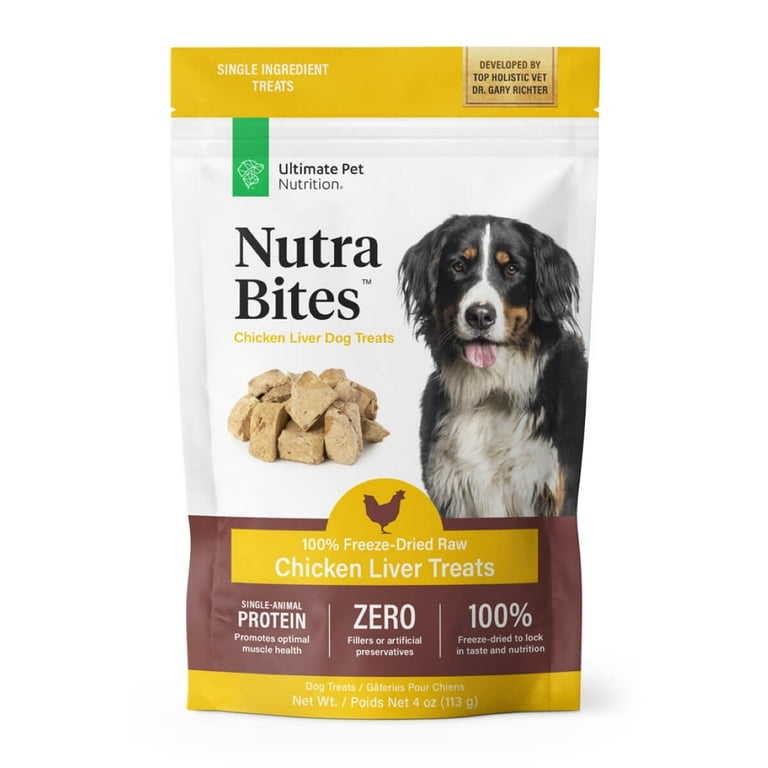 Ultimate Pet Nutrition Nutra Bites Freeze-Dried Raw Chicken Liver Dog Treats, 4-oz bag Ultimate Pet Nutrition Nutra Bites Freeze-Dried Raw Chicken Liver Dog Treats, 4-oz bag