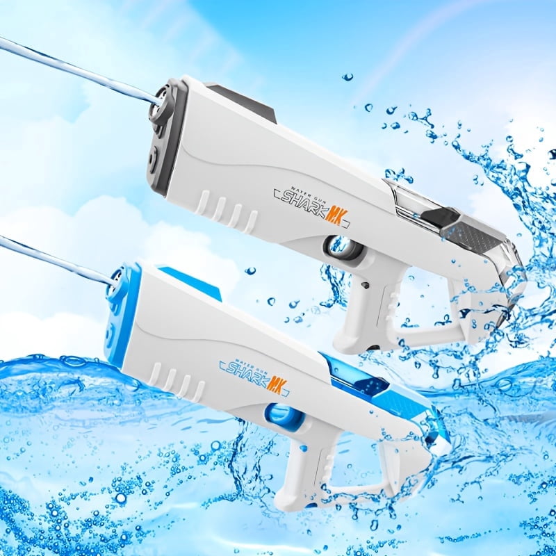 Ultimate Phantom Electric Water Gun: 32-Ft Range, Battery-Powered, Water Tank & LED Lights. Perfect for summer, beach, pool & garden fun. For kids 3+. Great water park gift（Blue+Grey）