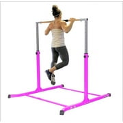 Ultimate Pink Gymnastics Set Adjustable Kip Bars, Tri-Fold Mat, 8 Ft Balance Beam - Empower Young Athletes at Home