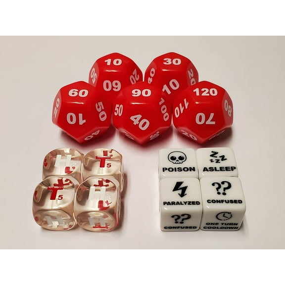 Ultimate Pokemon TCG Compatible Dice Set / Damage Counters 10-120, Special Condition Counters and Heads & Tails Dice