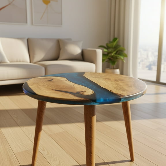 Ultimate Premium Products 20" Resin Walnut Round Side Table Blue River