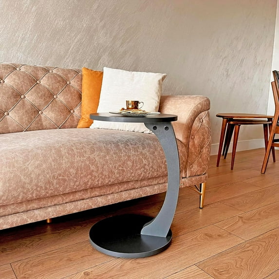 Ultimate Premium Products C-Shaped Round End Table with Rolling Wheels Anthracite