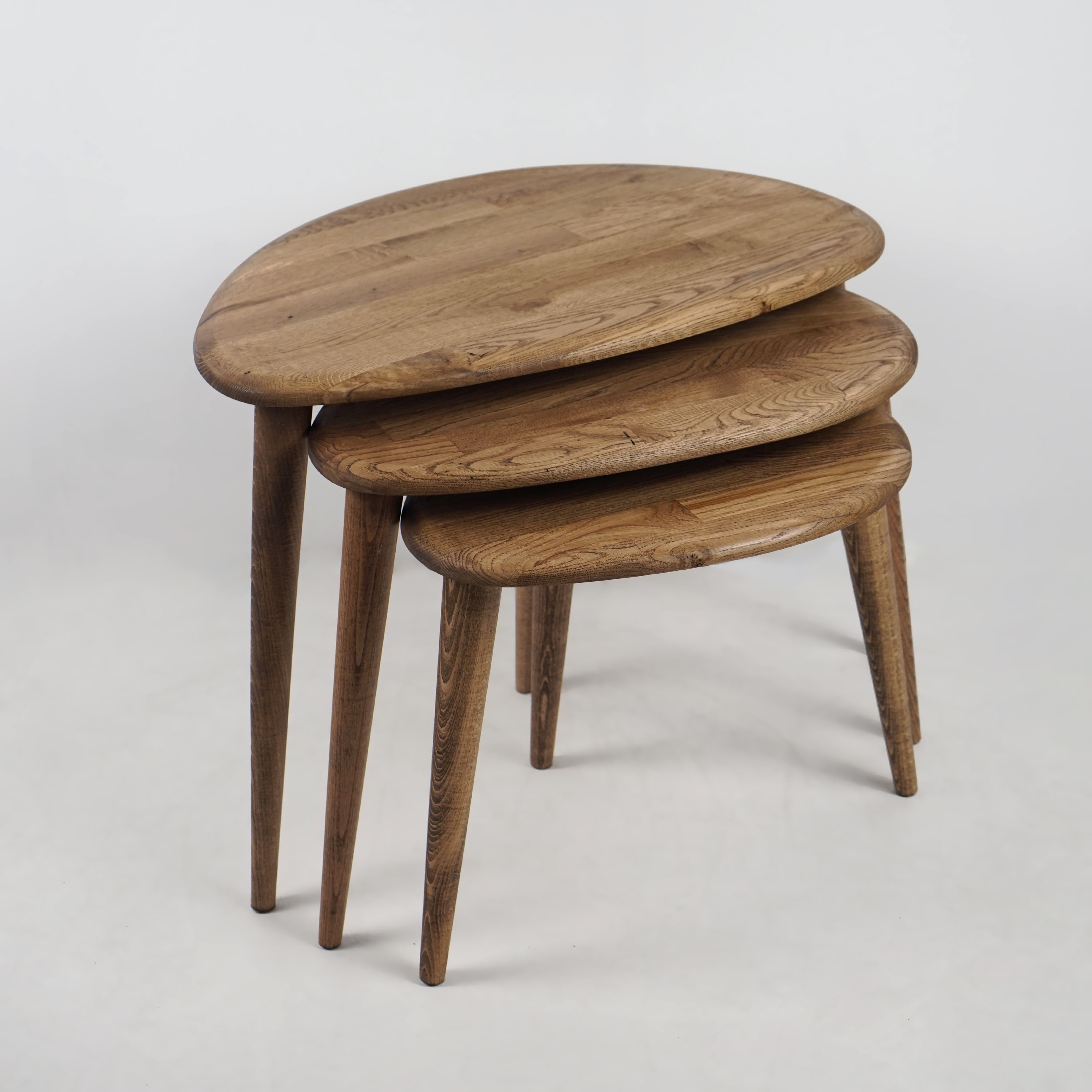 Natural Chestnut Mid Century Modern Round Nesting Tables Set of 3