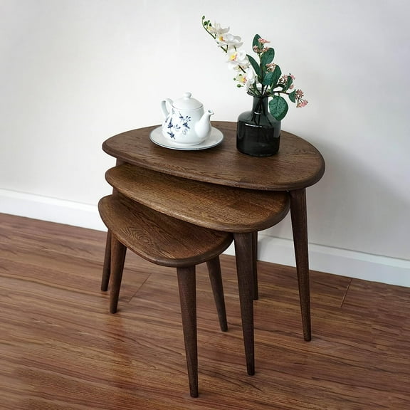 Ultimate Premium Products Mid Century Oak Nesting Table Set of 3