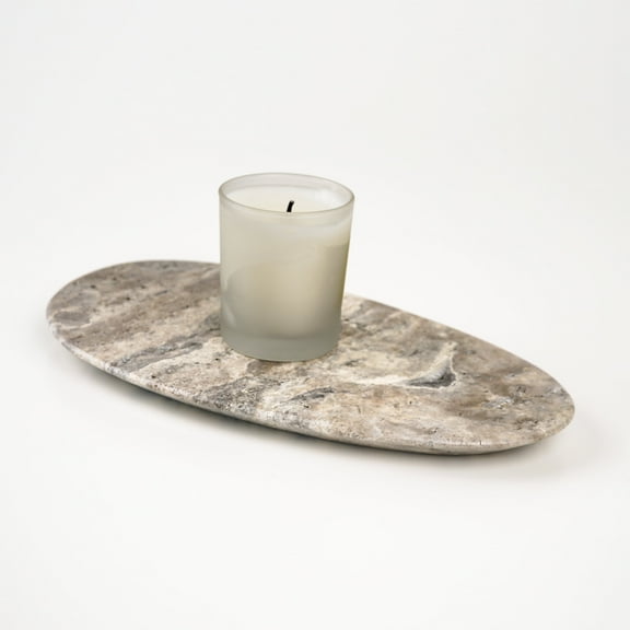 Ultimate Premium Products Travertine Oval Tray Decorative Vanity Organizer with Natural Stone (Oval, Silver)