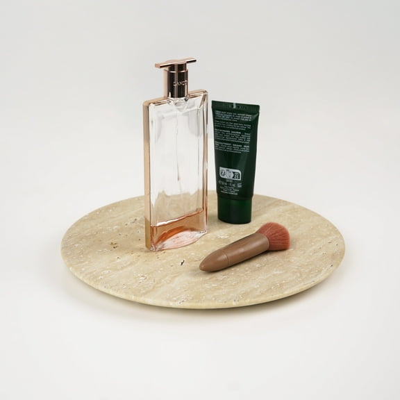 Ultimate Premium Products Travertine Round Tray Decorative Vanity Organizer with Natural Stone (Round, Travertine)