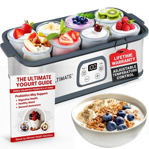 Ultimate Probiotic Yogurt Maker with 8 6 oz Glass Jars, Adjustable Temperature, 48-Hour Timer, Bpa-Free