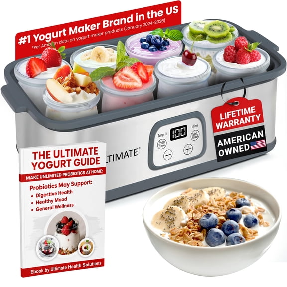 Ultimate Probiotic Yogurt Maker with 8 6 oz Glass Jars, Adjustable Temperature, 48-Hour Timer, Bpa-Free