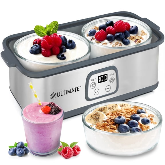 Ultimate Probiotic Yogurt Maker with Adjustable Time & Temp Control - with Two 1-Quart Containers - Ultimate Lifetime Warranty