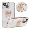 thumbnail image 1 of Ultimate Protection Slim Clear Back Cover Electroplated Bumper Frame for iPhone 14 6.1 inch, Rhinestone Butterfly Ring Stand & Camera Shell with Lens Film, 1 of 8