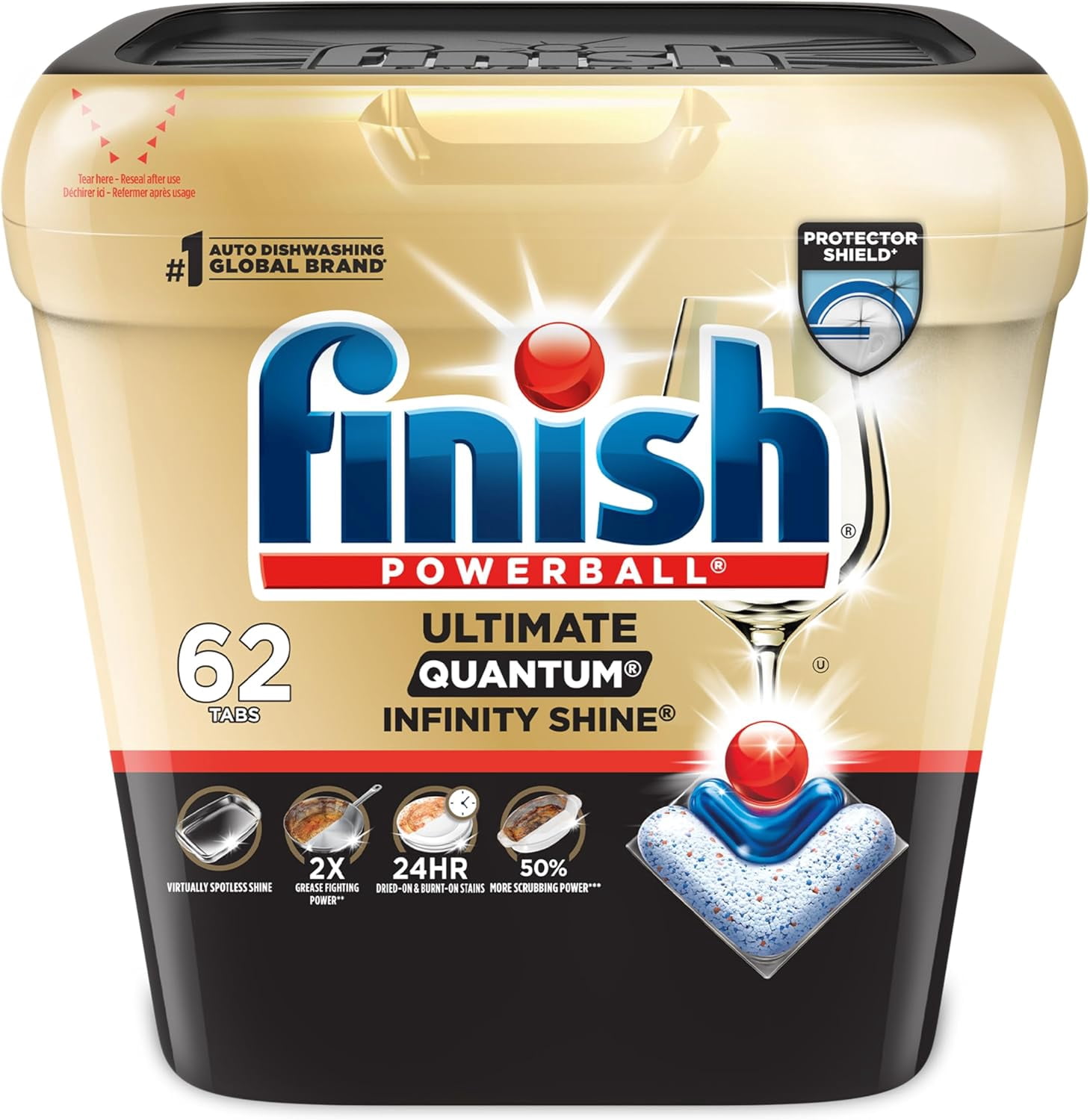 Ultimate Quantum Infinity Shine Dishwasher Pods, New & Improved Formula, Dishwasher Detergent Dish Soap, Removes Burnt-On & Dried-On Stain, Degreasing, Scrubbing, & Shining Power, 62 Count