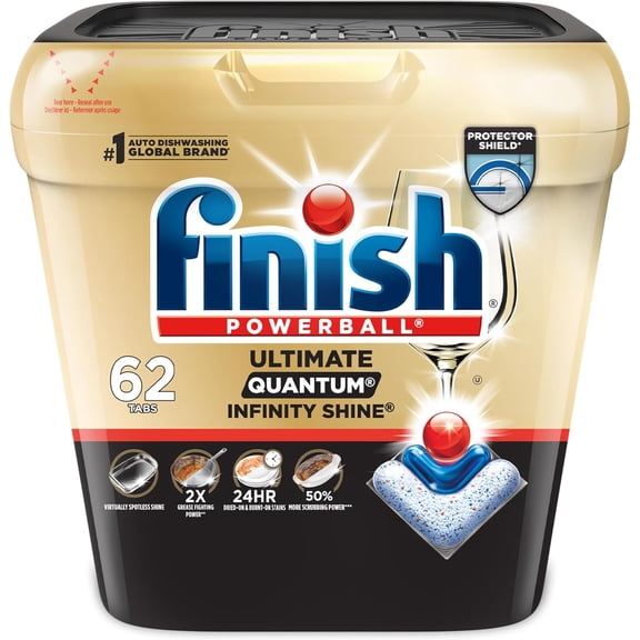 Ultimate Quantum Infinity Shine Dishwasher Pods, New & Improved Formula, Dishwasher Detergent Dish Soap, Removes Burnt-On & Dried-On Stain, Degreasing, Scrubbing, & Shining Power, 62 Count