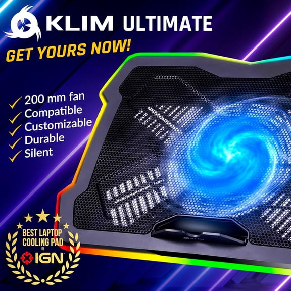 Ultimate - RGB Laptop Cooling Pad with LED Rim - New - Gaming Laptop Cooler - USB Powered Fan - Very Stable and Silent Laptop Stand - Compatible up to 17" - PC Mac PS5 PS4 Xbox One